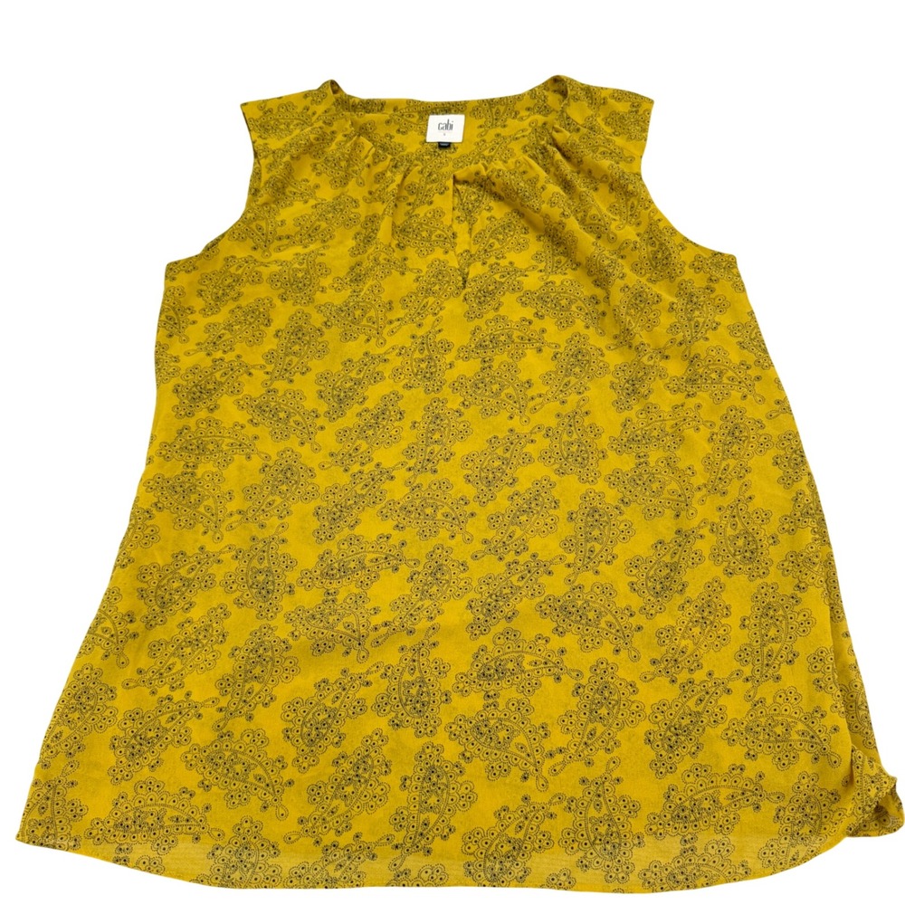 Cabi Mustard Yellow Paisley Print Sleeveless Blouse Top Womens‎ S
